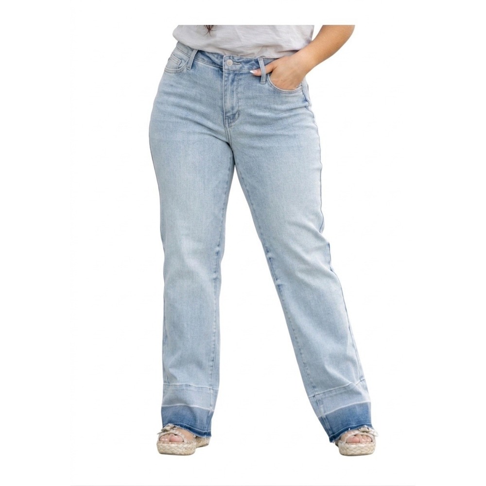 JUDY BLUE Jeans sz 16W Coconut Sugar Straight Leg Release Hem Mid Rise Denim NWT